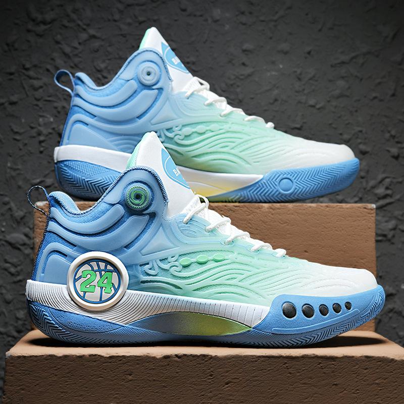 High-Top New Rotary Buckle Sports Shoes Adult Men'S And Women'S Basketball Shoes Luminous Version Non-Slip Shock Absorption Actual Basketball Shoes