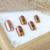 Fall Press On Nails Medium Square Fake Nails with Designs Maple Leaf Stick On Nail Thanksgiving Acrylic False Nail Bling Sequins Artificial Nail