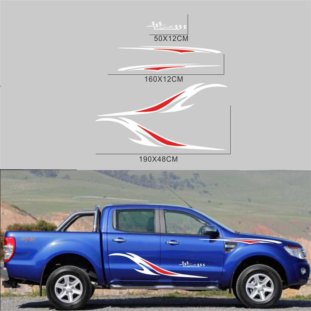 Pair Of Truck Pickup SUV Body Side White & Red Vinyl Graphics Decal Stickers New