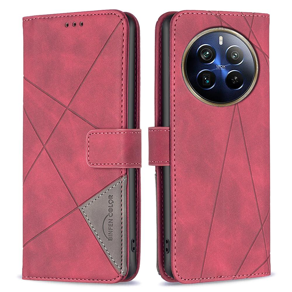 

BINFEN COLOR For Realme 12 Pro 5G/12 Pro+ 5G Phone Cases Wallet Stand Geometry Imprint Leather Cover Red