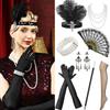 1920er Jahre Flapper Feder Stirnband Perlenkette Armband Ohrringe Set Acht Teile Vintage Stil Accessoires für Kostümparty