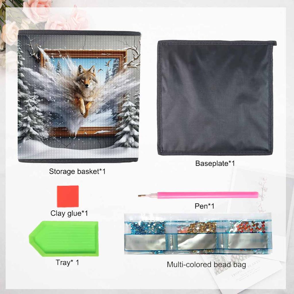A Wolf Breaking Through The Wall 5D Diamond Painting Storage Basket Full Round Drill Mosaic Diamond Embroidery Cross Stitch Kits Home Decor Home Decor