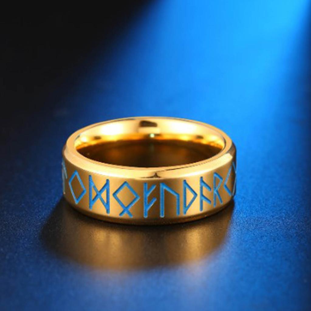 Men Titanium Steel Ring Engrave Gold Luminous Fashionable Glossy 18.2mm Inner Diameter Ring