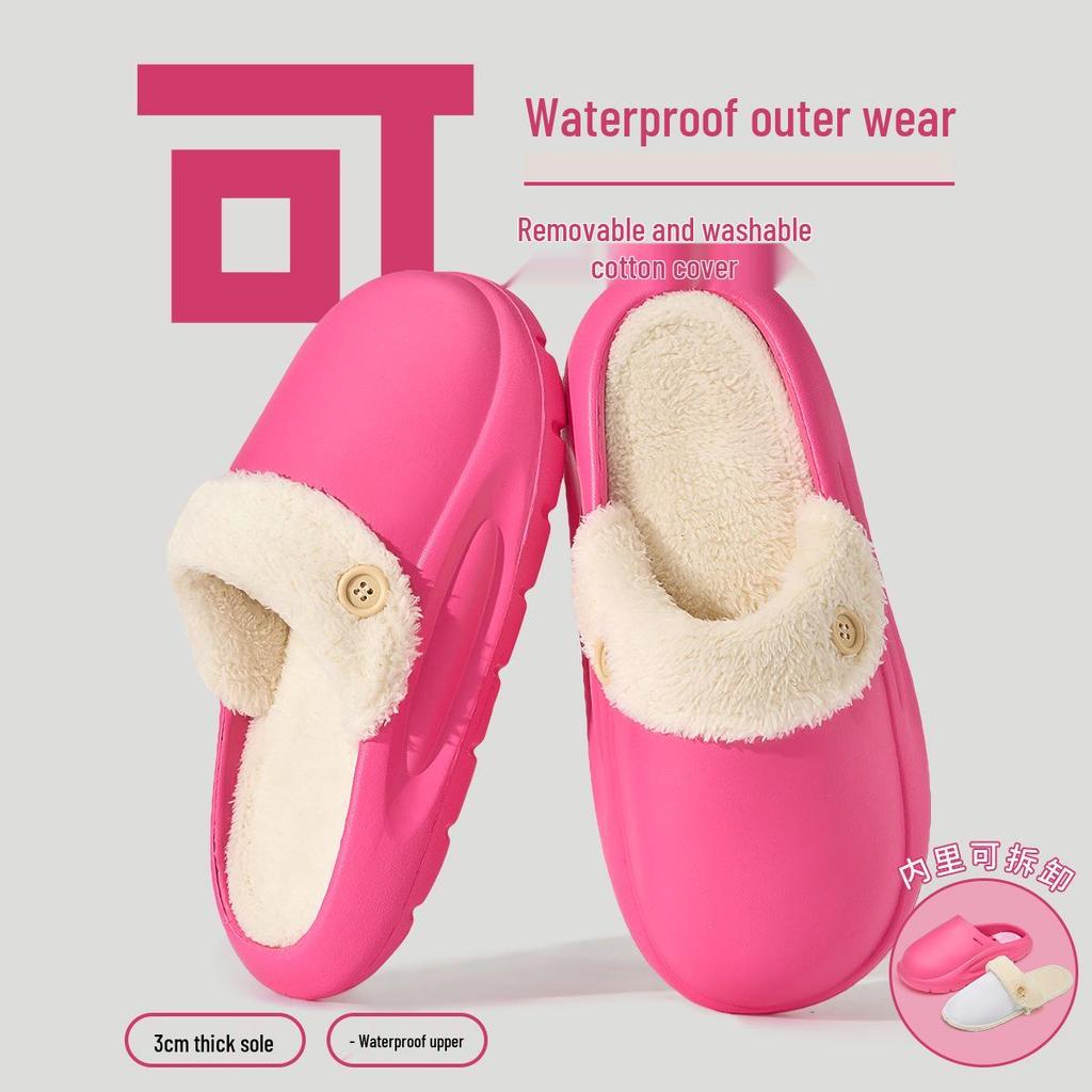 Waterproof Cotton Slippers: Non-Slip, Removable, Warm Indoor Footwear for Women and Men - New Autumn/Winter Style.