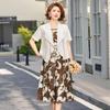 Women's Two-Piece Summer Set: Purple Printed Skirt & Short-Sleeved Top - Loose, Slimming Fit for Middle-Aged & Elderly