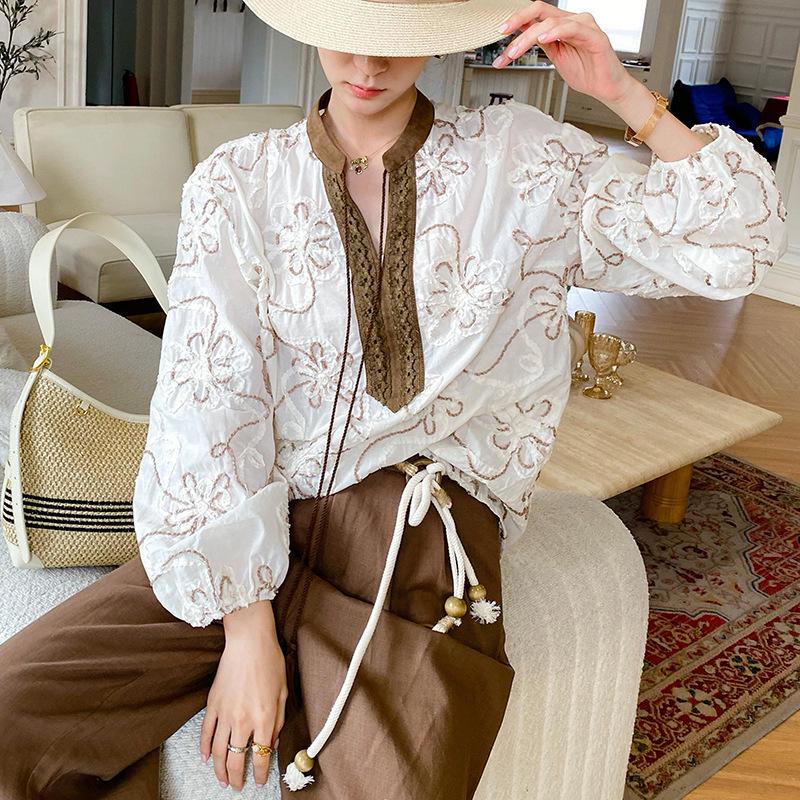 

2025 Autumn Women s European Style Embroidered Long Sleeve Shirt Small