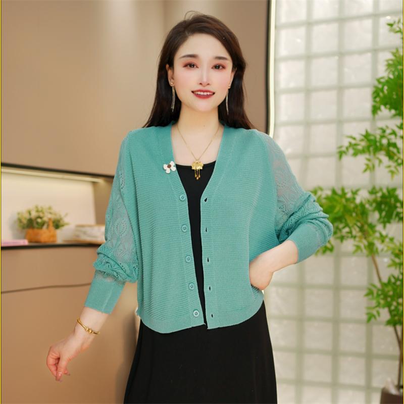 2026 Summer Ice Silk Hollow Knit Cardigan - Women's Lightweight Long/Short Sleeve Sun Protection Jacket