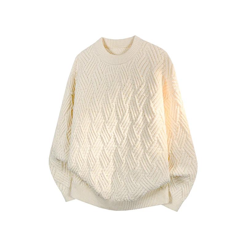 Pánské svetry s copánkovým vzorem s kulatým výstřihem na podzim a zimu 2025, pánský ležérní svetr jednobarevný, pánské pletené topy s kulatým výstřihem, pánské streetové pulovry