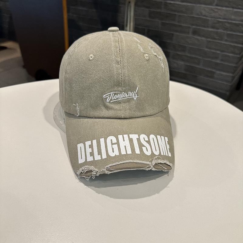 Retro Black Wide Brim Baseball Cap Female Ripped Old Cap Versatile Show Face Small Fashion Trend Hat Men