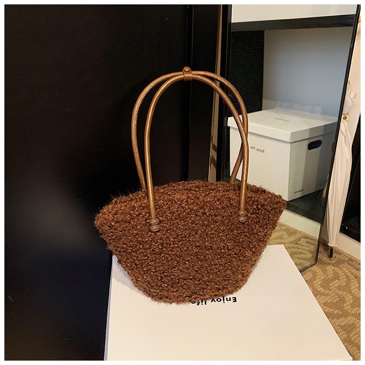 Handtas van nep lamswol in Koreaanse stijl - Pluizige niche design schouder- & okseltas voor herfst/winter