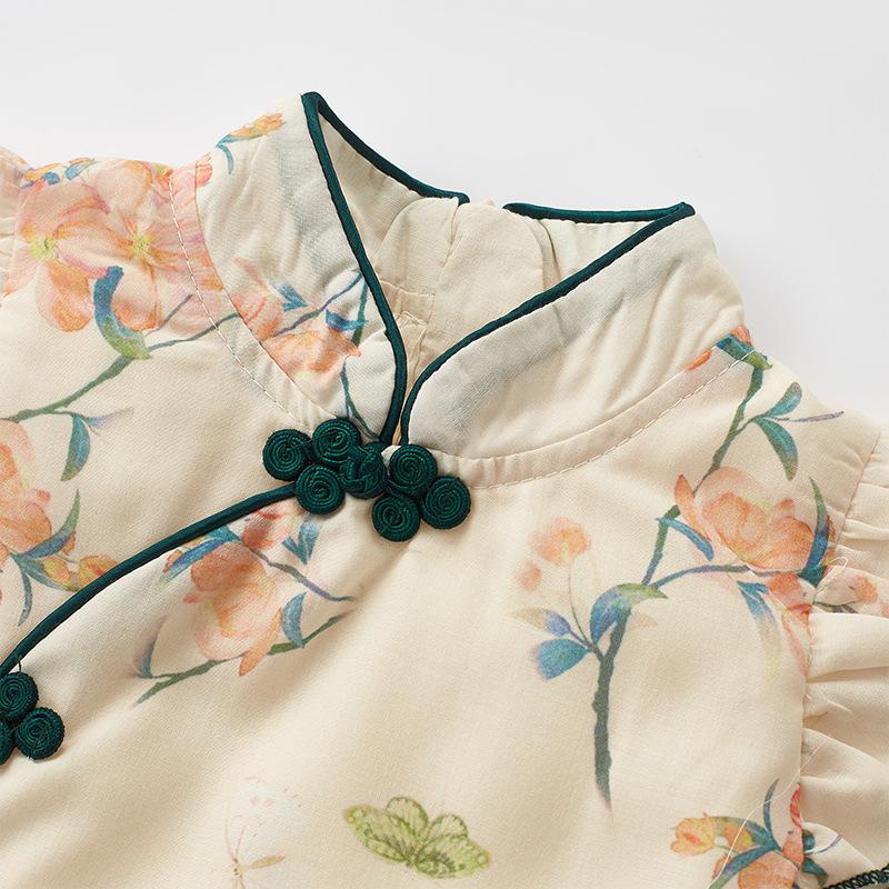 Baby Girl Sleeveless Qipao Dress with Pan Buckle - Summer 2025 Fly Sleeve Style