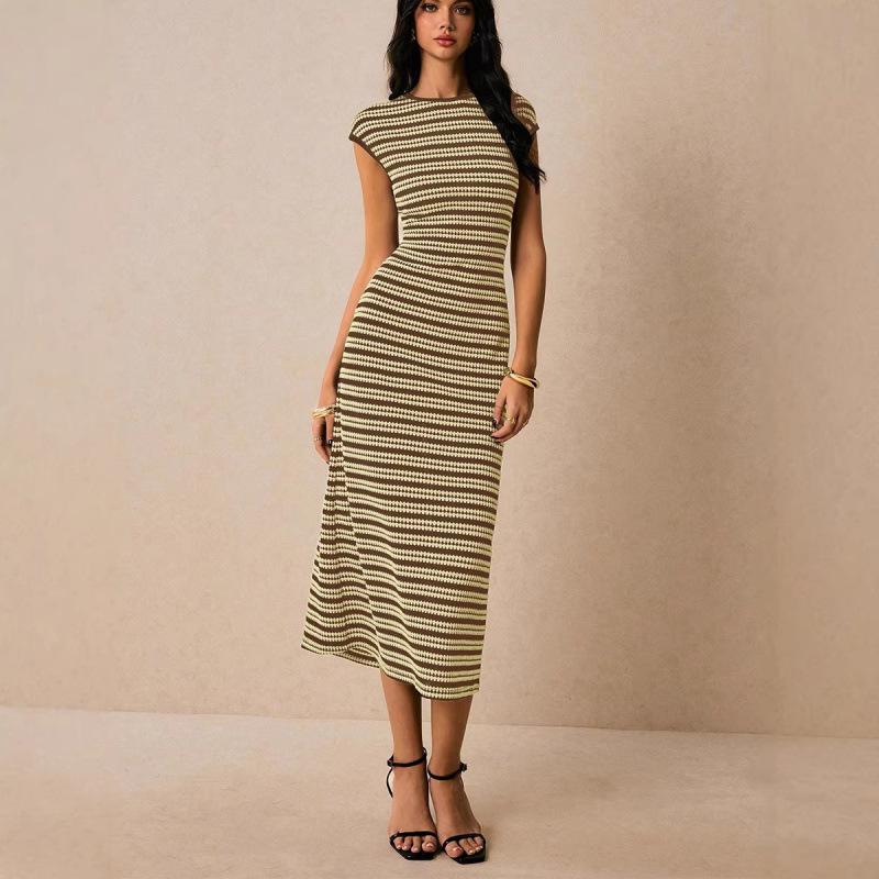 European Cross-Border Striped Knit Sleeveless Sheath Dress 2026 - Mid-Length Slim-Fit Women's Fashion