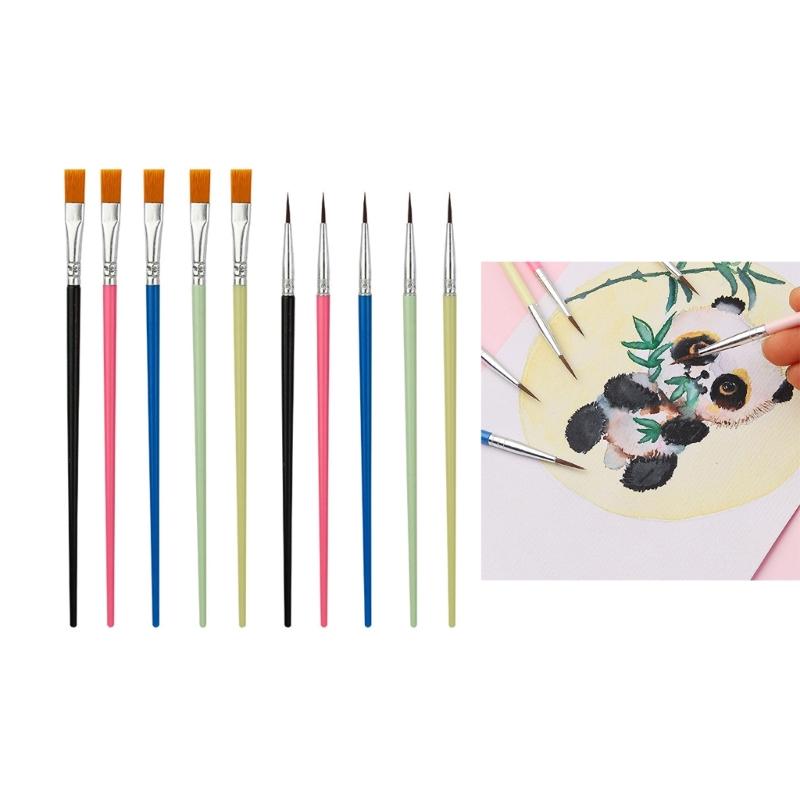 10 Pieces Paint Brushes Profession Paint Brush Round Pointed Tip Nylon Brush Set