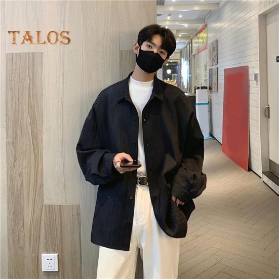 Herren Hemd Locker Einfarbig Umlegekragen Strickjacke Einreihig Herbst Frühling Top Mittellanges Streetwear Hemd