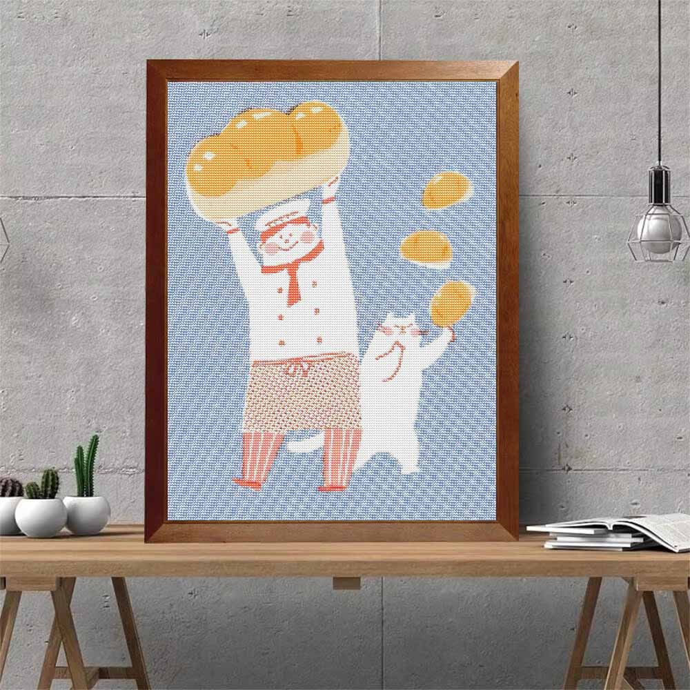 Diamond Art Painting Kits for Beginners BreadCat Full Drill 5D Rhinestone Craft Home Decor Birthday Gift Wall Art Cute Animal