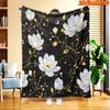 1pc 2D Flat Printing Spring & Summer New Arrival Black and Golden Floral Themed Digital Print Blanket, Suitable for All Seasons, Casual Throw Blanket,