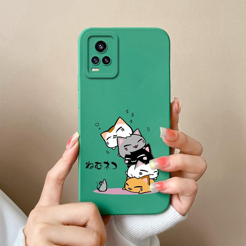 Case For Vivo V17 V20 S19 Y75 S16 Y77 Funny Cartoon Cat Pattern Phone Covers Screen Protector Soft Silicone Anti Slip Protection For Vivo Bumper Shell