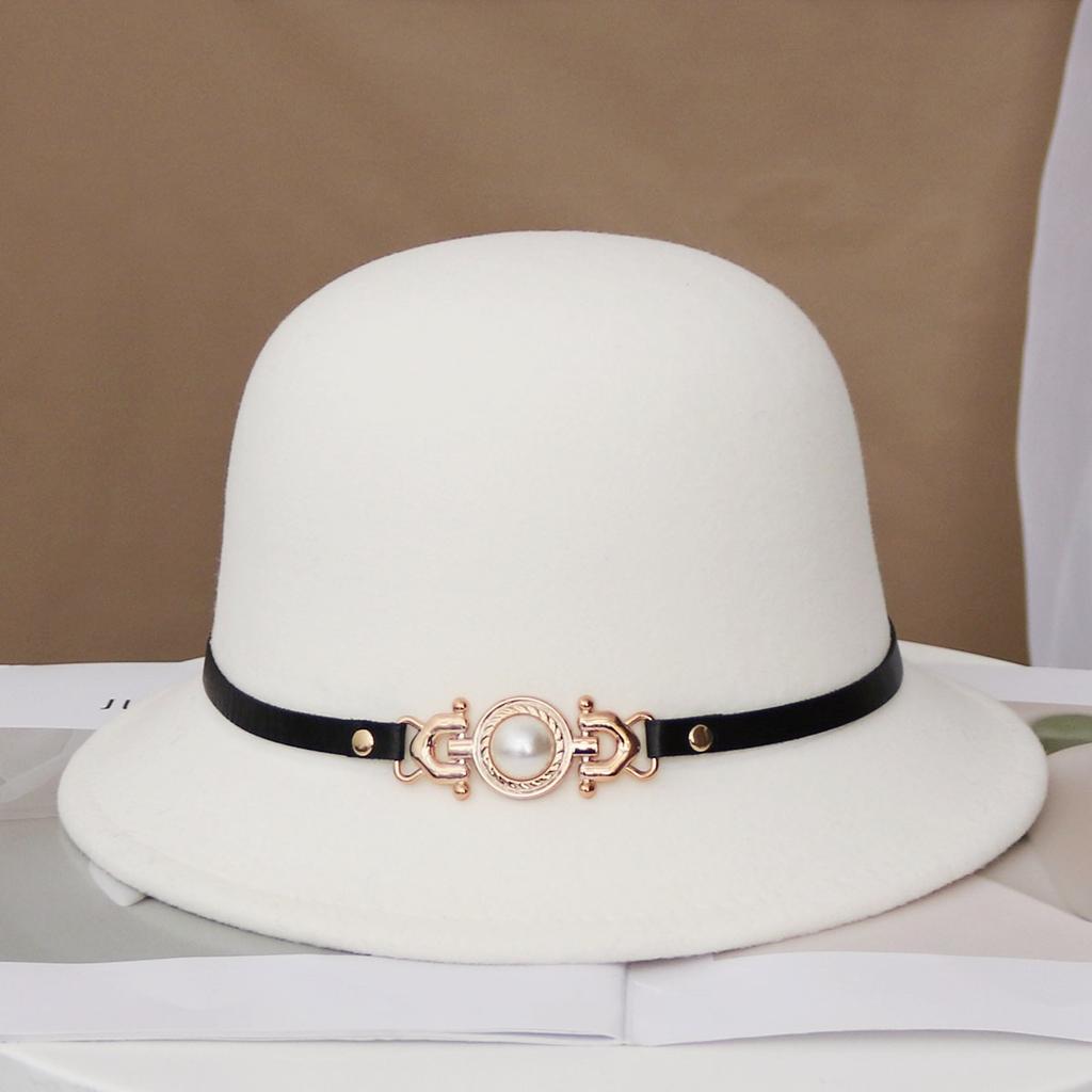 Hat Women's Autumn and Winter Wool British Thermal Basin Hat Foreign Style Short Brim Show Small Face Foldable Bucket Hat Tide