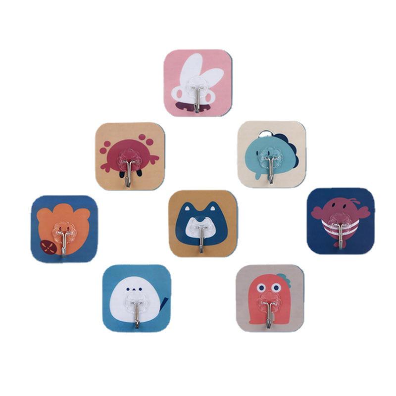 Seamless Cartoon Adhesive Wall Hooks: No-Drill Kitchen & Bathroom Organizer