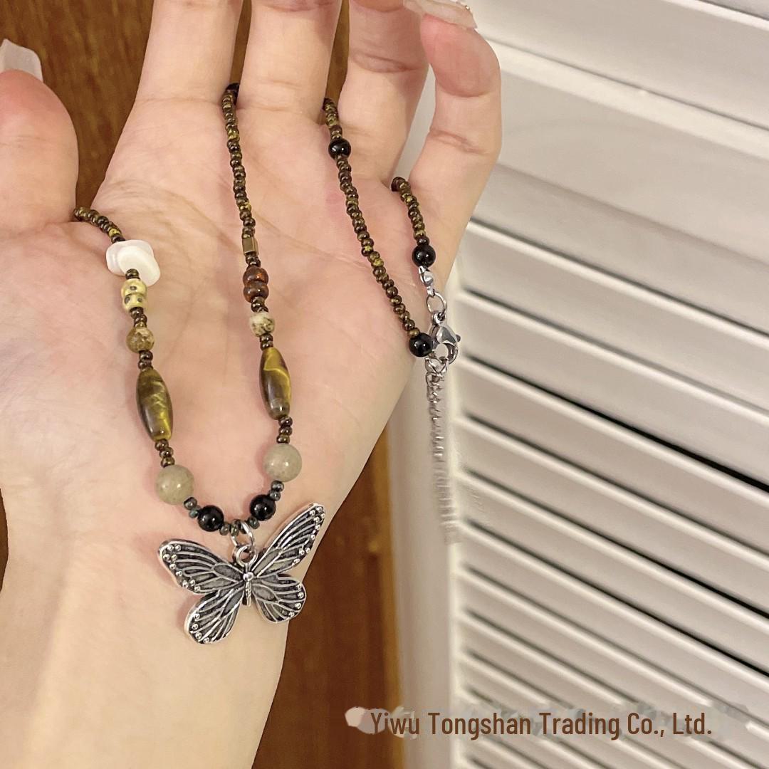 

Ретро-ожерелье из бисера с бабочкой - Этнический стиль дзен для женщин Small Rice Bead