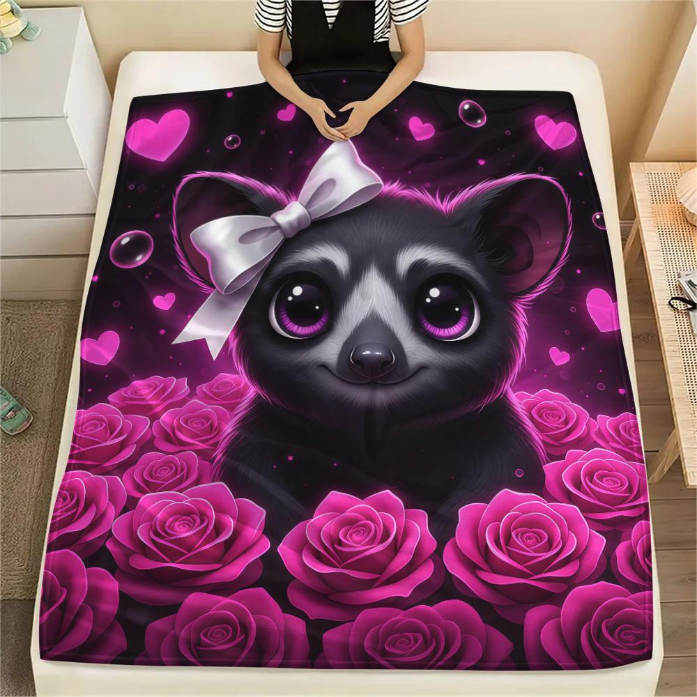 1PC Gothic Kawaii Print Flannel Blanket, High quality Comfortable for All Seasons, Home Decor, Warmth and Comfort, Perfect for Christmas Gifts