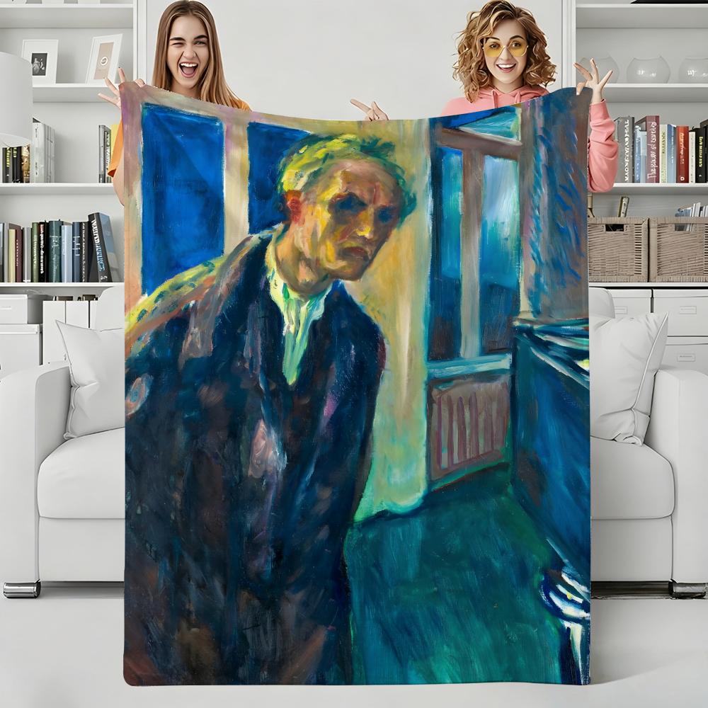 Artist E-Edvard Munch Throw Flannel Blanket Perfect for Sofa Office Bed Travel Sleep Read Relax Camping four season use