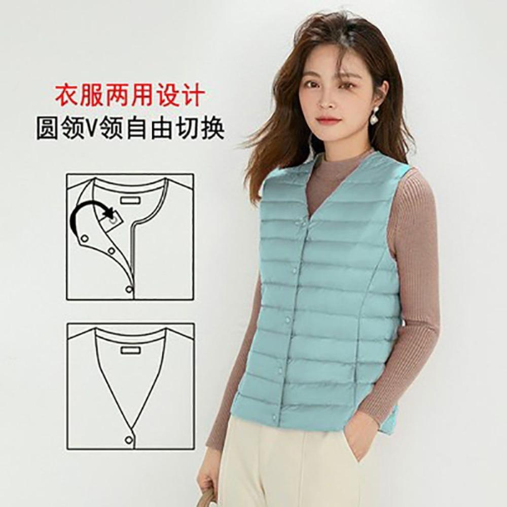 Women's V‑Neck Sleeveless White Duck Down Vest Regular Fit Commuter Layering Gilet