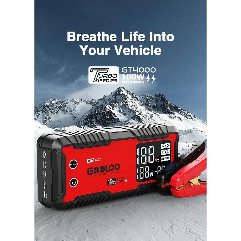GOOLOO 4000A 12V Charger External Battery Booster 24000mah Car Jump Starter Car Battery PD100W Fast Charging Portable Power Bank