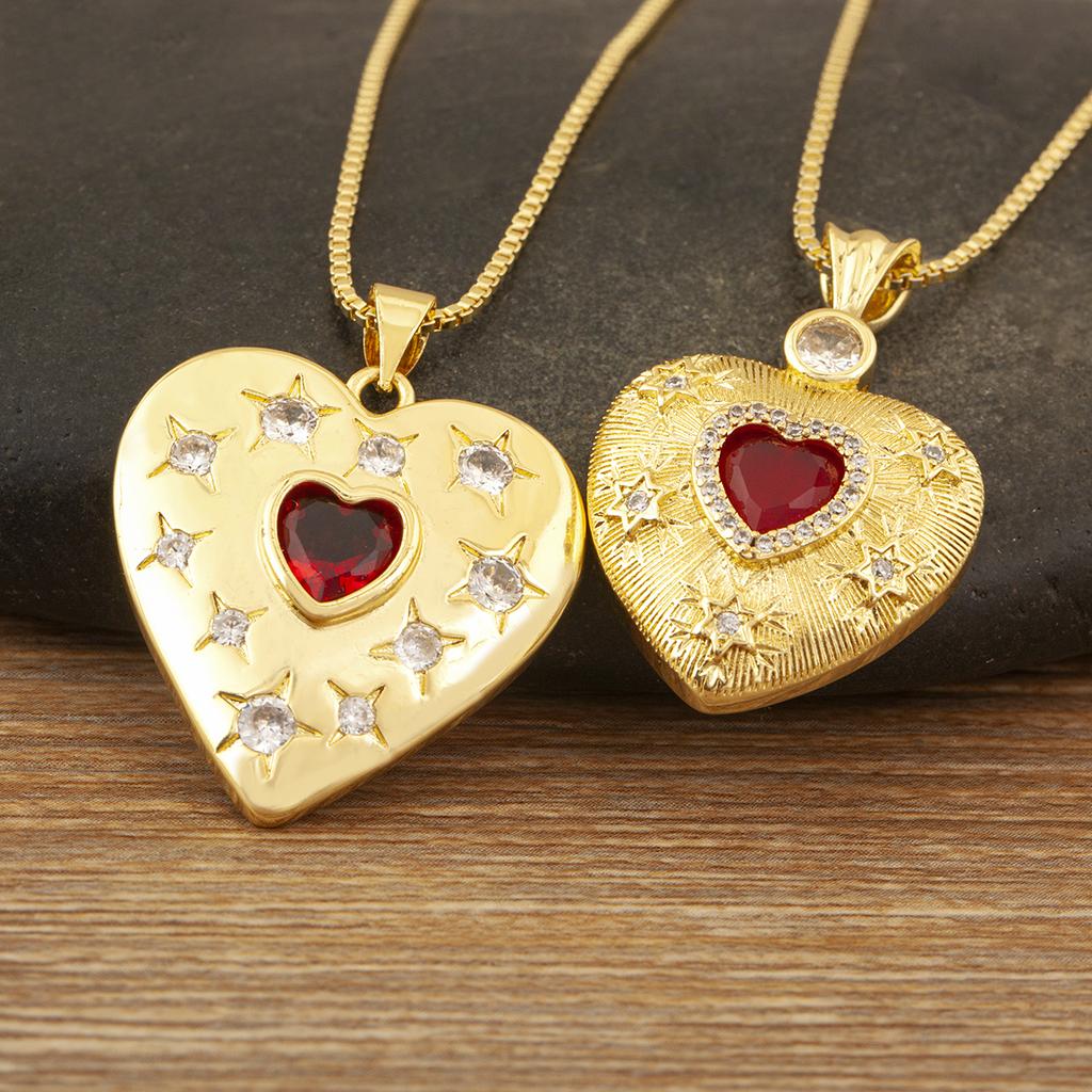 Nidin Light Luxury 3 Styles Sparkling Zircon Heart Pendant Necklace Vintage Romantic Love Jewelry Gift For Women Girlfriend Wife