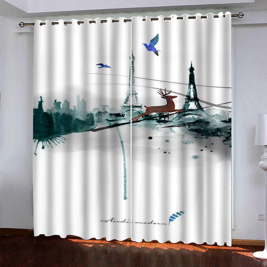 HUANZHUANG Tower of Paris Blackout France Curtains for Windows Living Room Luxury Curtains for Bedroom 2 Panels Decorative