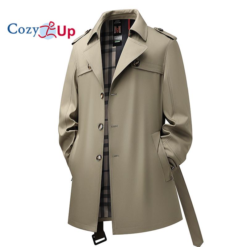 Men Trench Coat Single-breasted Windbreaker Long