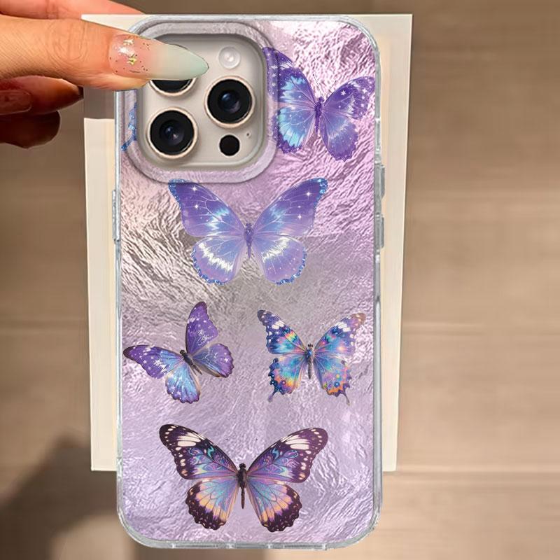 

Чехол для iPhone 16 15 13 Plus Pro Max 7 14 Pro 5G Чехол для телефона Розовый Зеленый Градиентный узор с бабочками Для iPhone 16e Силиконовые сумки iPhone 14 Plus белый