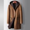 Mens Wool Blend Hooded Reversible Mid-Length Overcoat Casual Business Style Young Adults