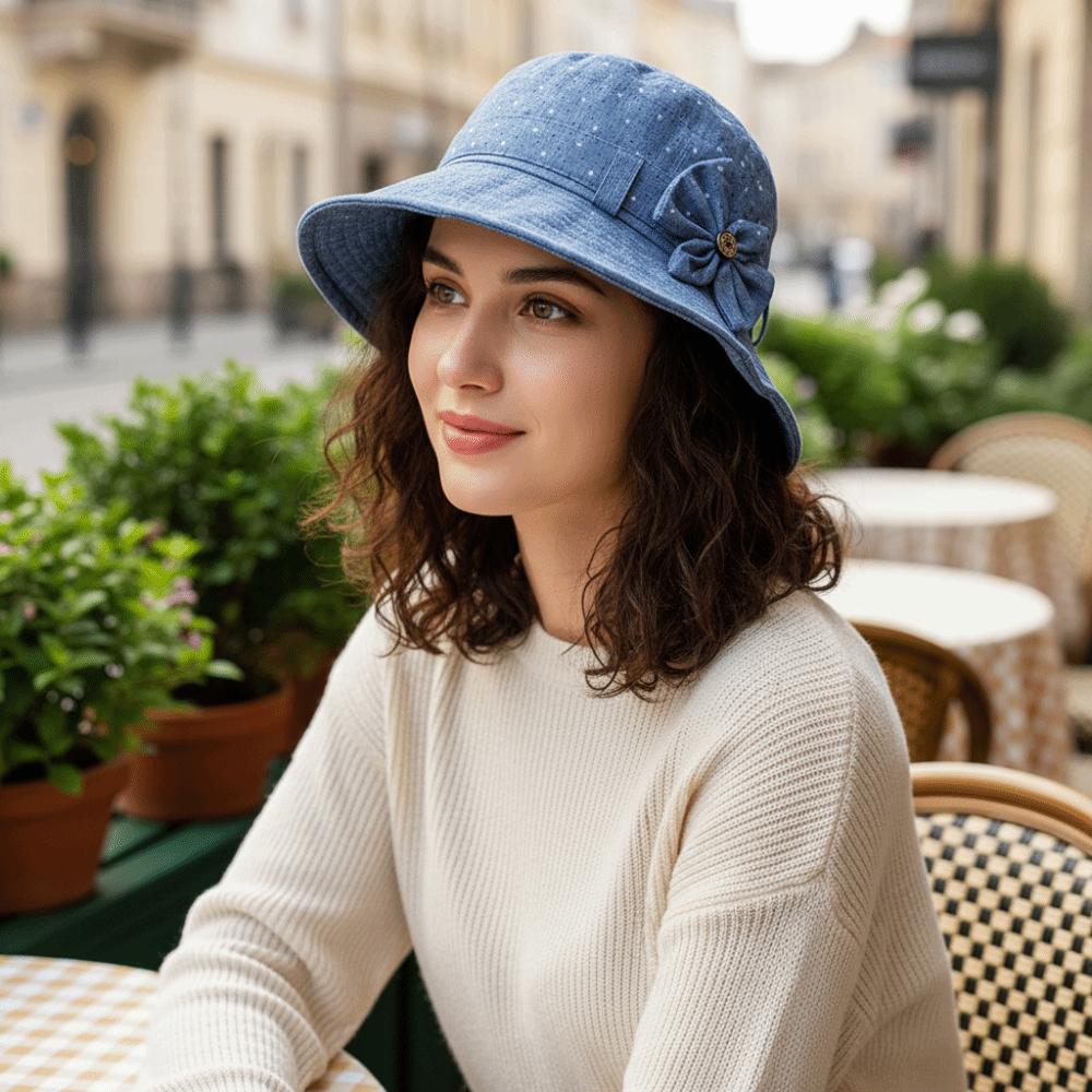 Thin Bucket Hat Button Elderly People's Large Brim Cap Bow Fisherman Hat Sun Protection