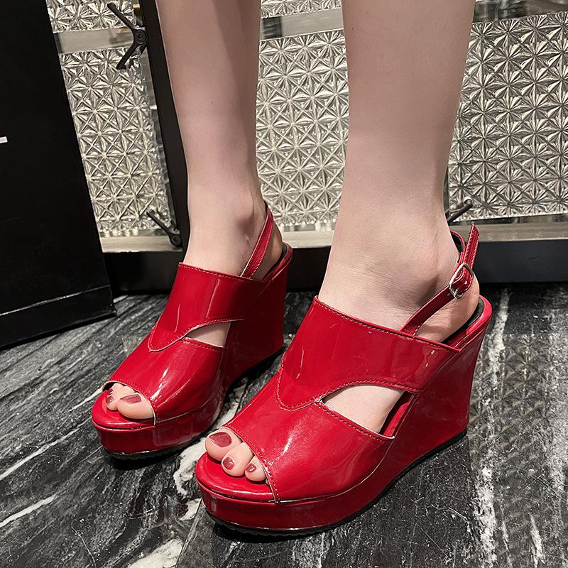 Fashion Fish Mouth Slope Heel Sandals for Women 2025 Summer New Thick Bottom Anti Slip High Heels Platform Shoes Zapatos De Mujer 2025