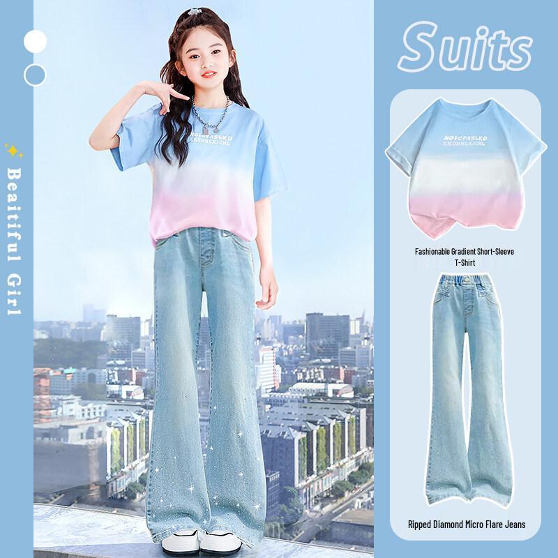 Moonkids Girls  Gradient T-Shirt & Flare Jeans Set 120cm