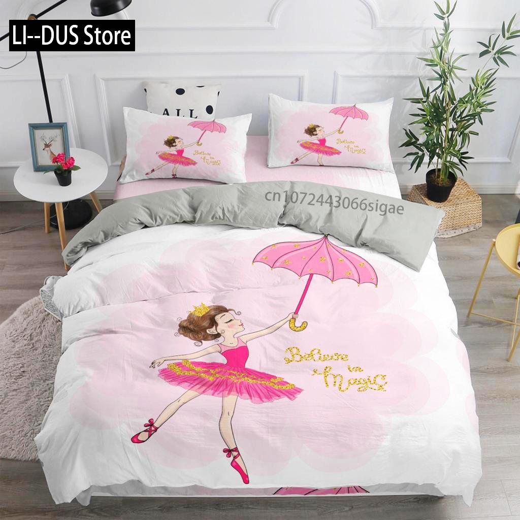 Ballett Tänzerin Bettbezug Cartoon Lieblich Ballerinen Bettwäsche Set Niedlich Prinzessin Mädchen Bettdeckenbezug Für Kinder Kinder Baby