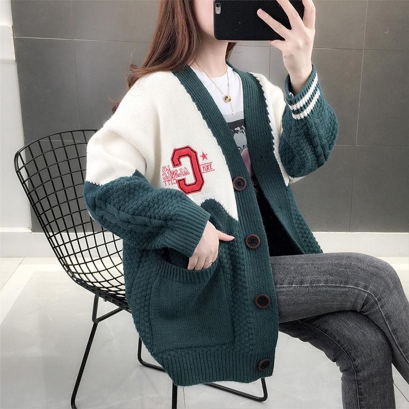 Fashion Spring Korean Version Loose Sweater Knitted Women Sweater Autumn Lazy Sweater Coat.
