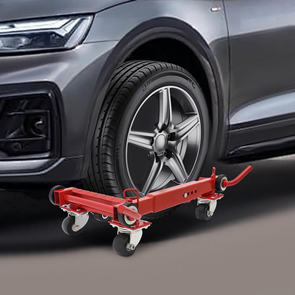 Lever Type Red Car Wheel Dolly, 1 Ton (2204 lbs) High Capacity Vehicle Mover, Low Profile Tool for Moving Stuck or Parked Cars
