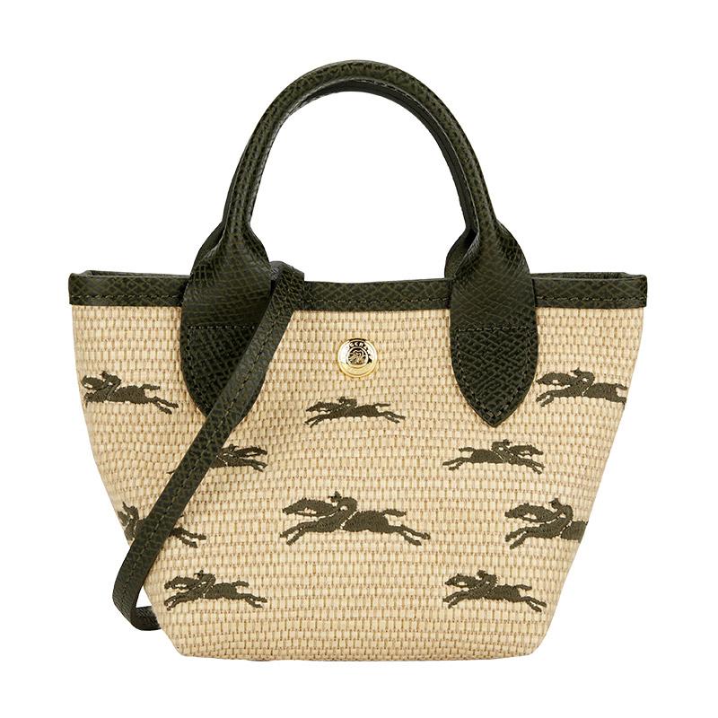 

Longchamp Le Panier Pliage Logo Embroidered Detachable Shoulder Strap Straw Texture Canvas Mini Shoulder Crossbody Tote Bag Women Bags 10206HCF292 Basic Set (Bag)