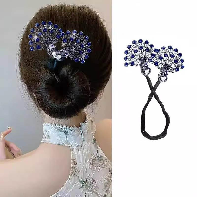 Pearl Peacock High-End Headbands Updo For Women Girls Party Meatball Head Hair Accessories