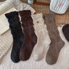 Cotton Blend Mid-calf Knit Socks Bow Button Ballet Winter Socks  for Winter Warmth