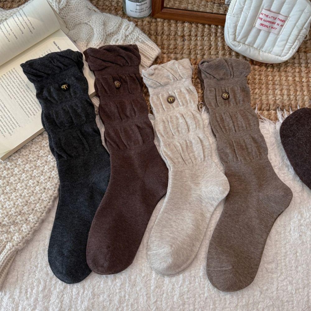 Cotton Blend Mid-calf Knit Socks Bow Button Ballet Winter Socks for Winter Warmth