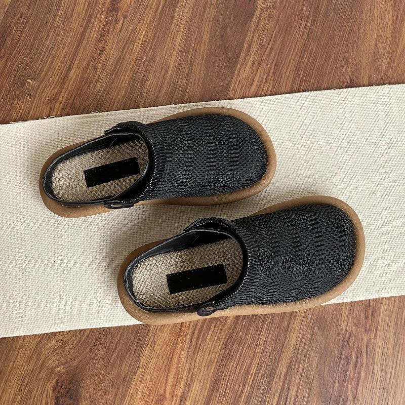 Summer Women's Sandals Fashion BaoTou Half Slipper Mesh Breathable Hollow Sandals for Women Casual Walking Flats Linen Sandalias