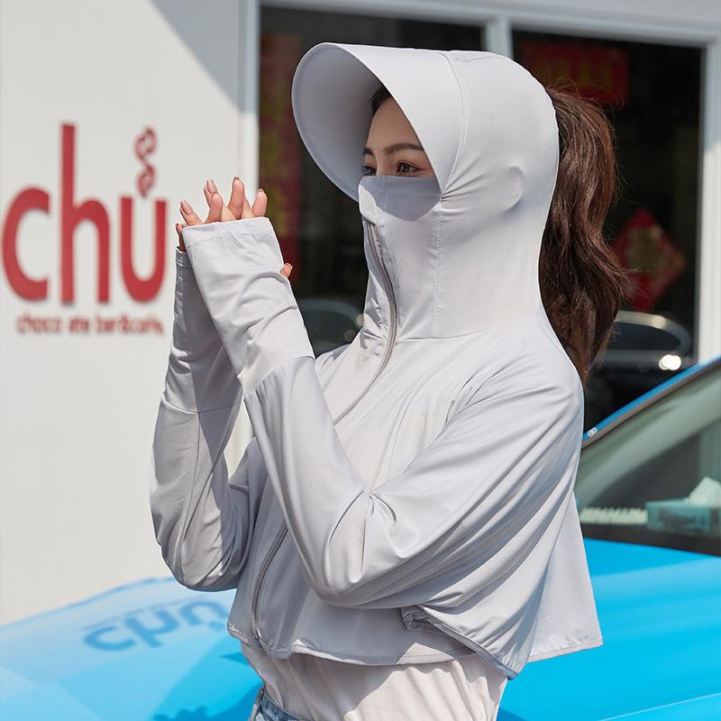 Damen UPF50+ Eis Seide Sonnenschutzjacke Leicht Atmungsaktiv Lockerer Schnitt UV-Schutz Sommer Outdoor Radfahren Sonnenschutz-Hoodie