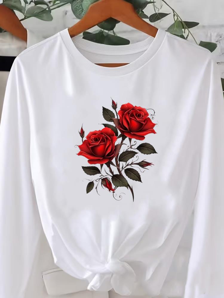 (Asian Size) butterfly flower cute Graphic Tee o-neck Print T Shirt Casual Clothing Women autumn winter spring Fashion Top Long Sleeve T-shirts