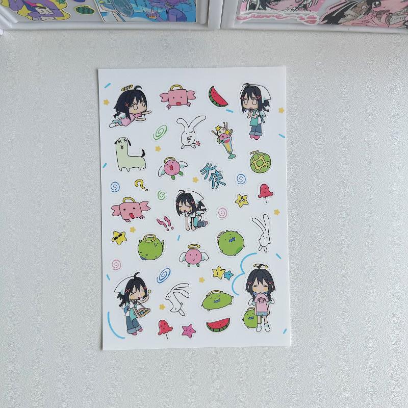 1 Sheet Kawaii Cartoon Character Decals Korean Cute Girl Stickers Hand Account Planner Diary Notebook Diy Decorative Sticker