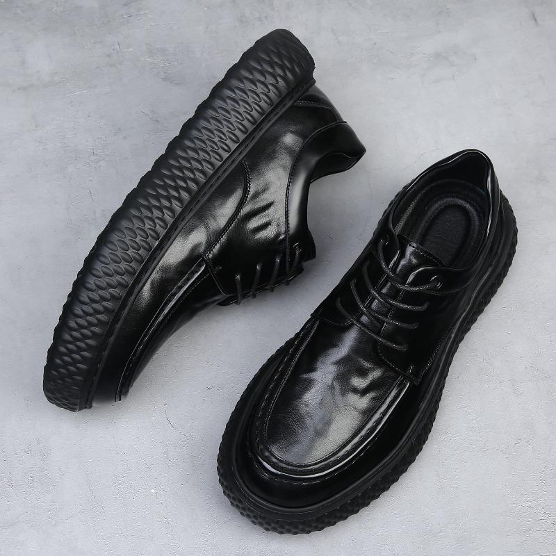 Light luxury high-end men's shoes autumn and winter new trendy shoes leather breathable thick sole heightening business casual leather shoes