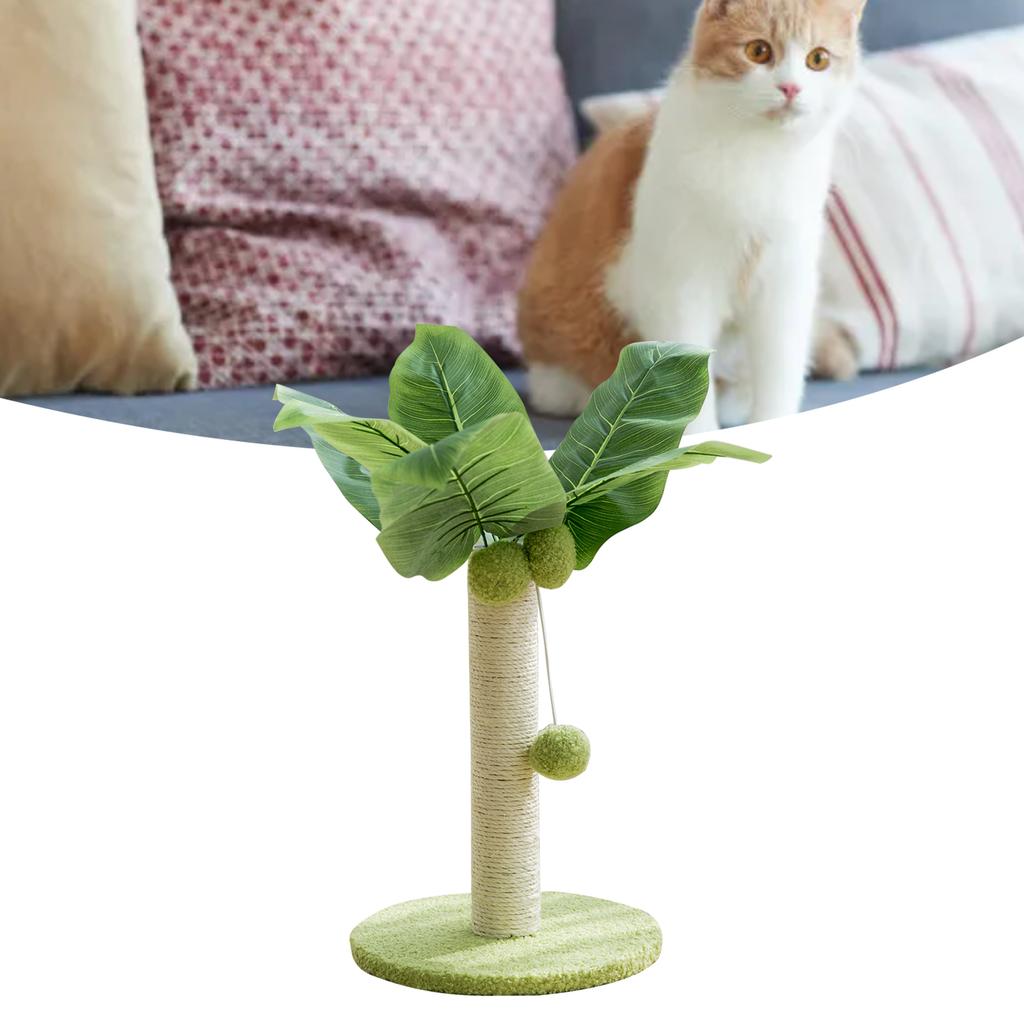 Cat Scratching Post 12.6in High 9.8in Base Hanging Balls Green Leaves Sisal Hemp Cat Scratcher for House Bedroom Indoor
