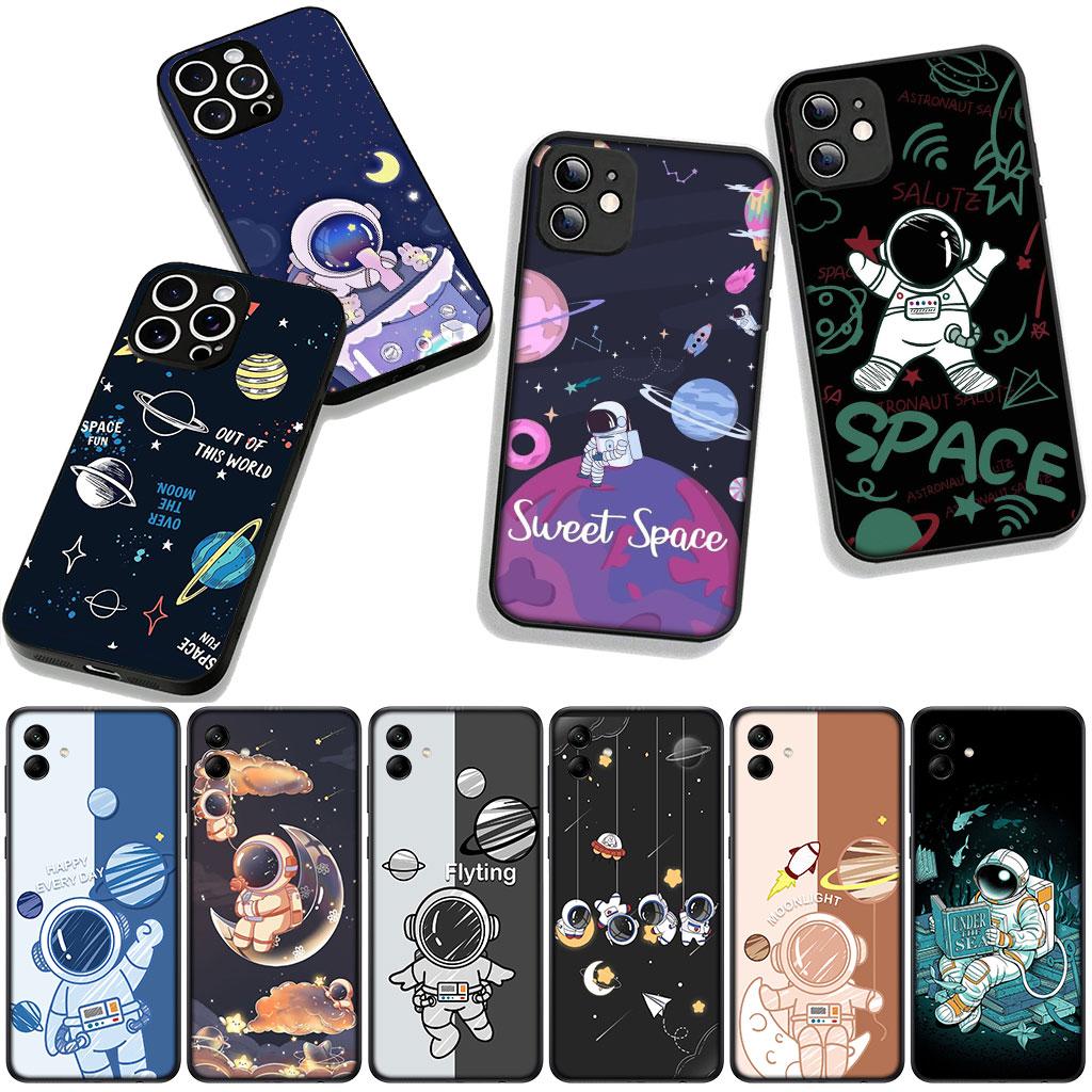 for Samsung Galaxy A25 A37 A57 A12 A14 A41 A50 A51 A70 A71 A72 A21S A04 M15 Note 20 9 8 10 Case Moon Stars Sky Astronaut Rocket